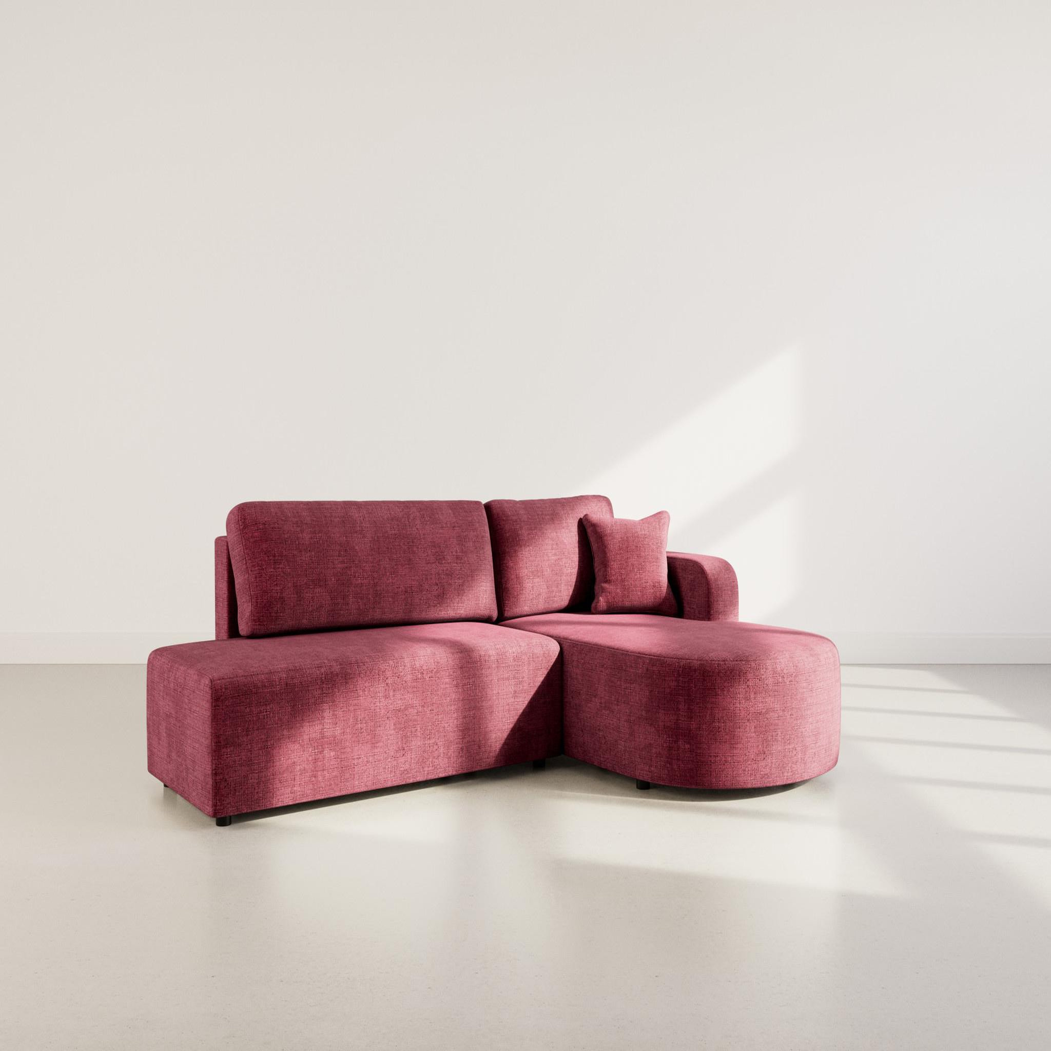 BEST MOBILIER Miro - canapé d'angle droit 4 places convertible avec coffre en velours texturé. Coloris disponibles : Gris, Beige, Vert, Violet, Bleu, Orange