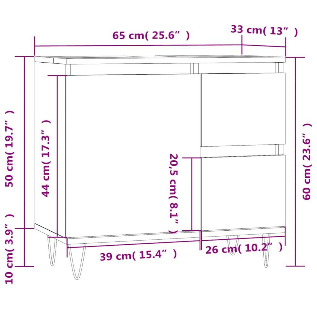 VIDAXL Armoire de salle de bain noir 65x33x60 cm bois d'ingenierie