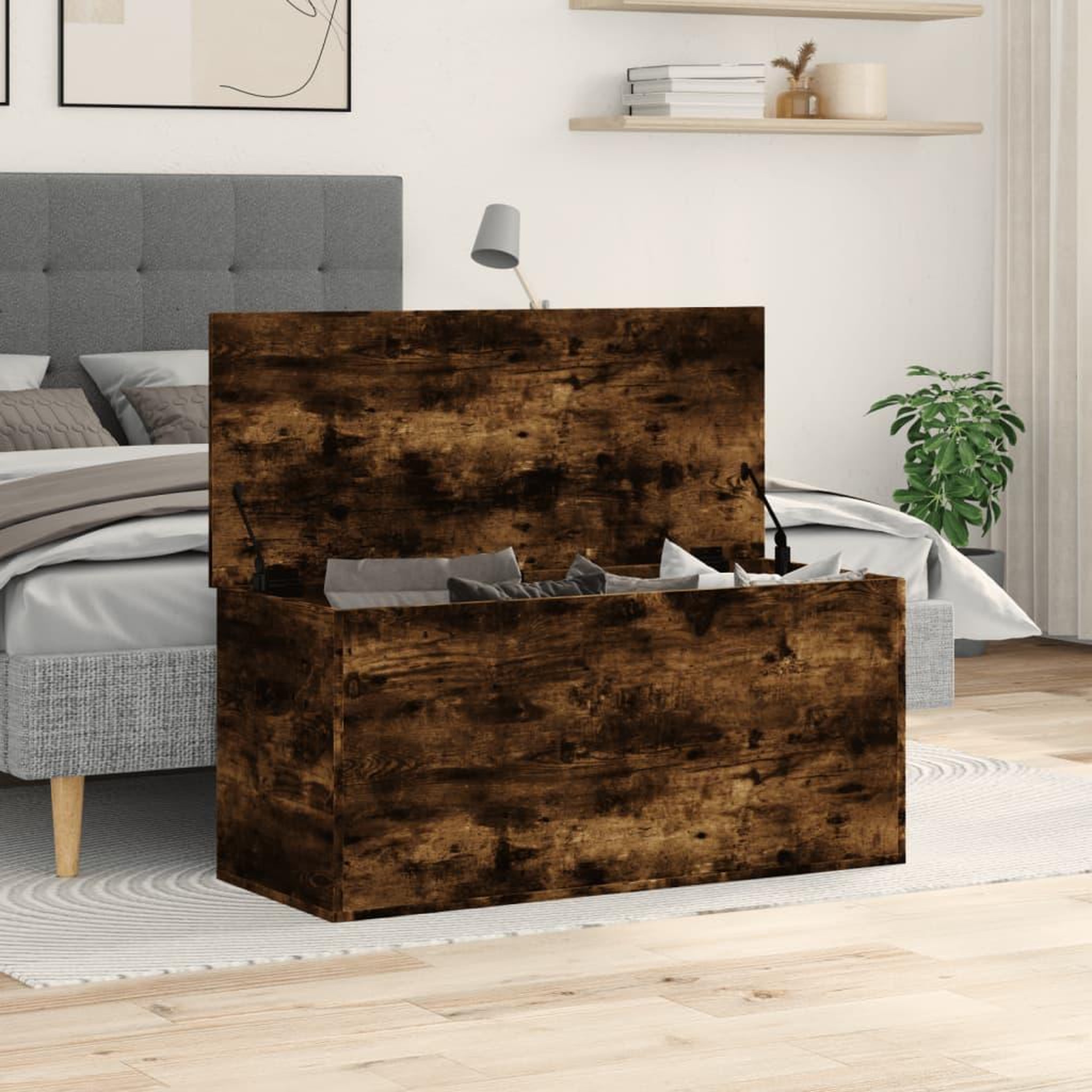 Voir la diapositive 3 : VIDAXL Boîte de rangement chene fume 100x42x46 cm bois d'ingenierie