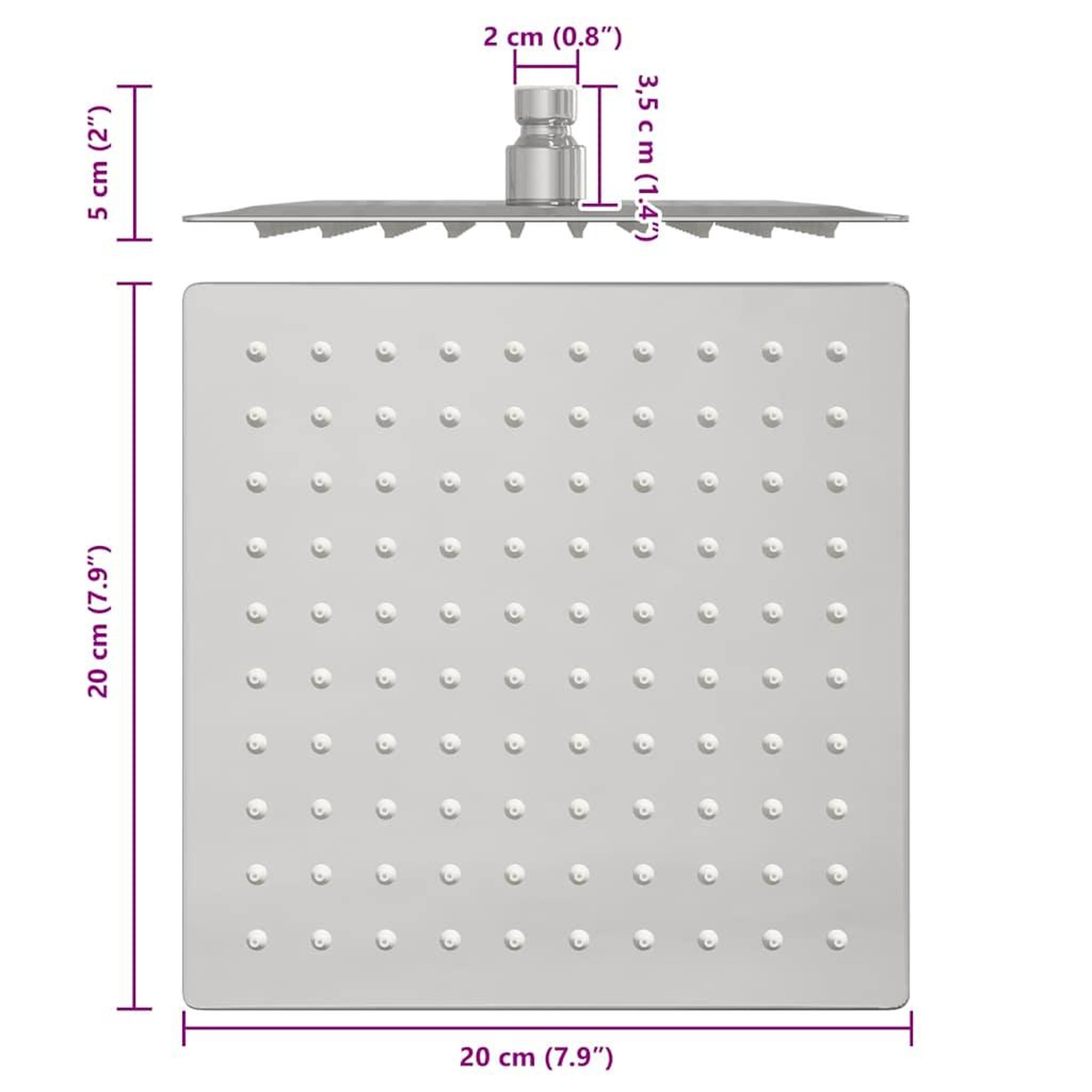 Voir la diapositive 6 : VIDAXL Pomme de douche pluie acier inoxydable 304 20x20 cm carree