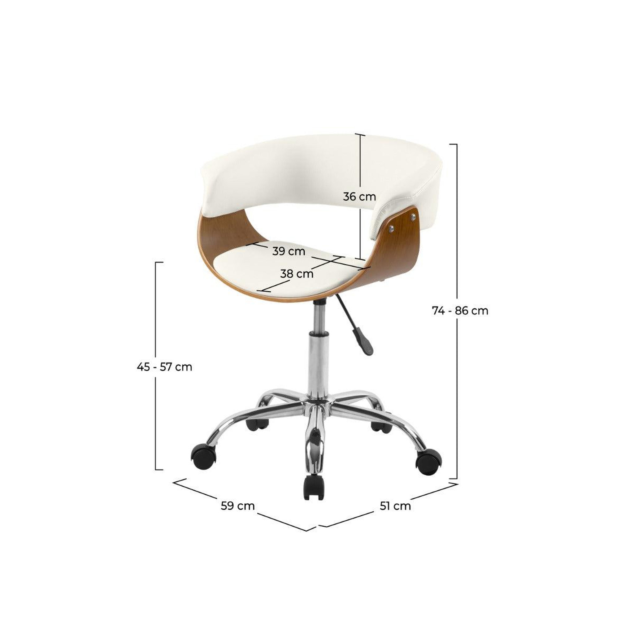 Voir la diapositive 4 : MAISON PAVANE Chaise de bureau pivotante en bois et pu blanc-basile