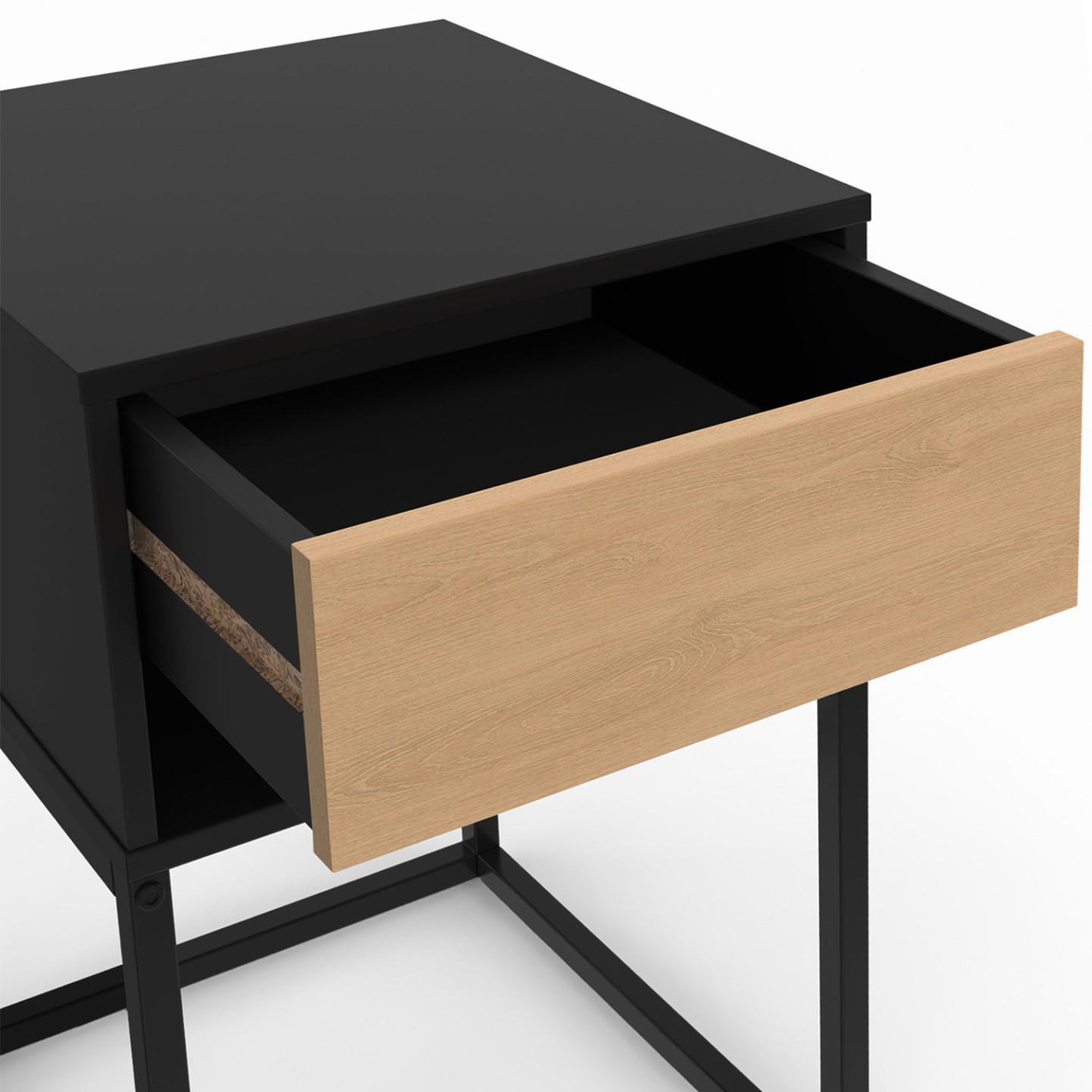 Voir la diapositive 5 : ID MARKET Lot de 2 tables de chevet ernest 1 tiroir et 1 niche noir et façon hêtre