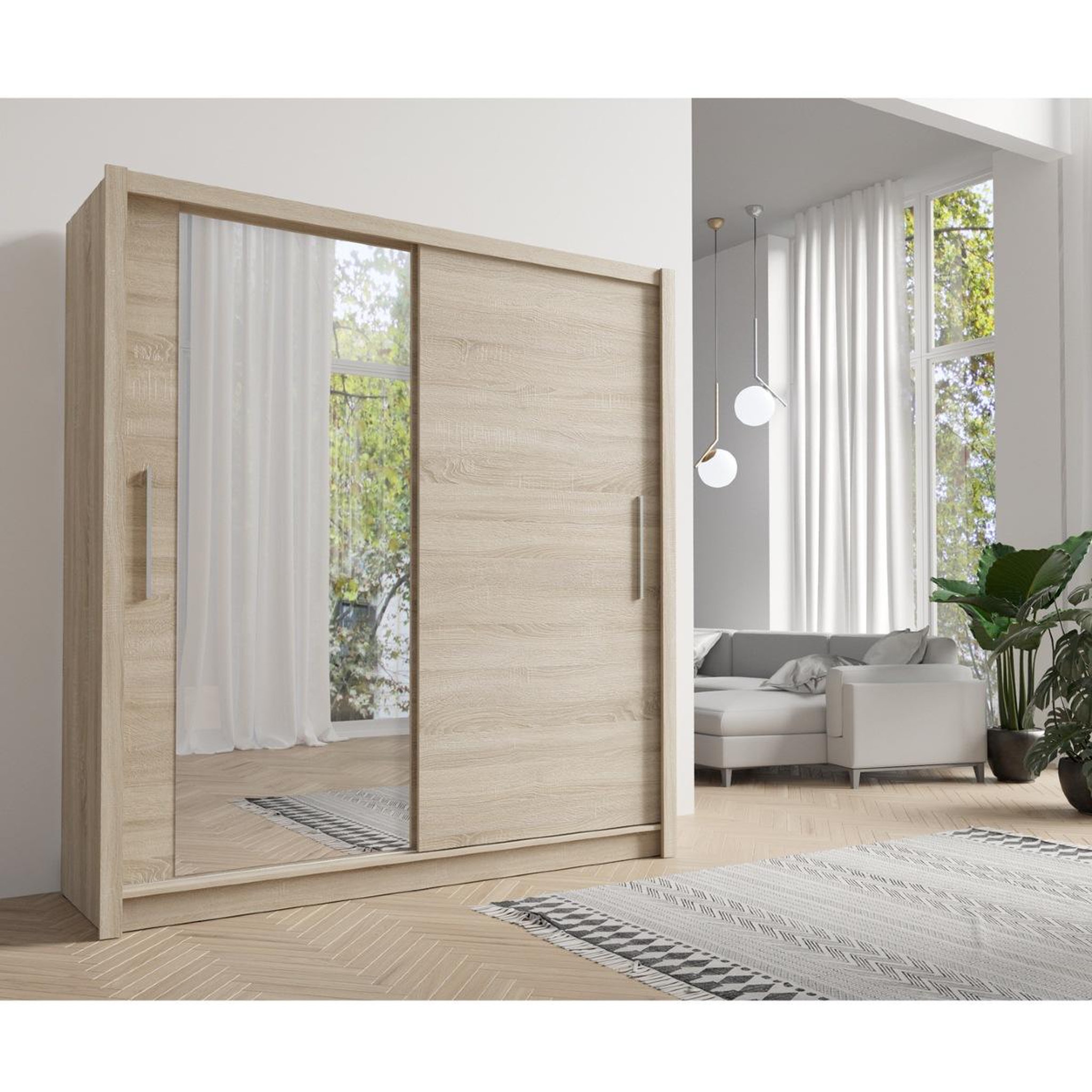 Voir la diapositive 2 : JLC KREATION Armoire moderne bois 2 portes coulissantes 155cm ulric