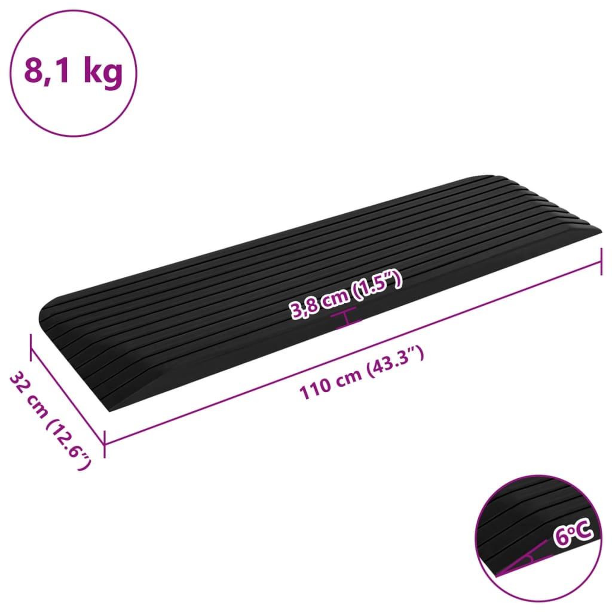 Voir la diapositive 6 : VIDAXL Rampe de seuil 110x32x3,8 cm Caoutchouc