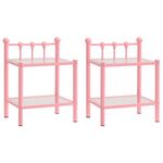 VIDAXL Tables de chevet 2 pcs Rose et transparent Metal et verre