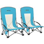 OUTSUNNY Lot de 2 chaises de plage pliantes - chaise de camping compacte légère poids net 2,7 Kg - métal polyester textilène bleu