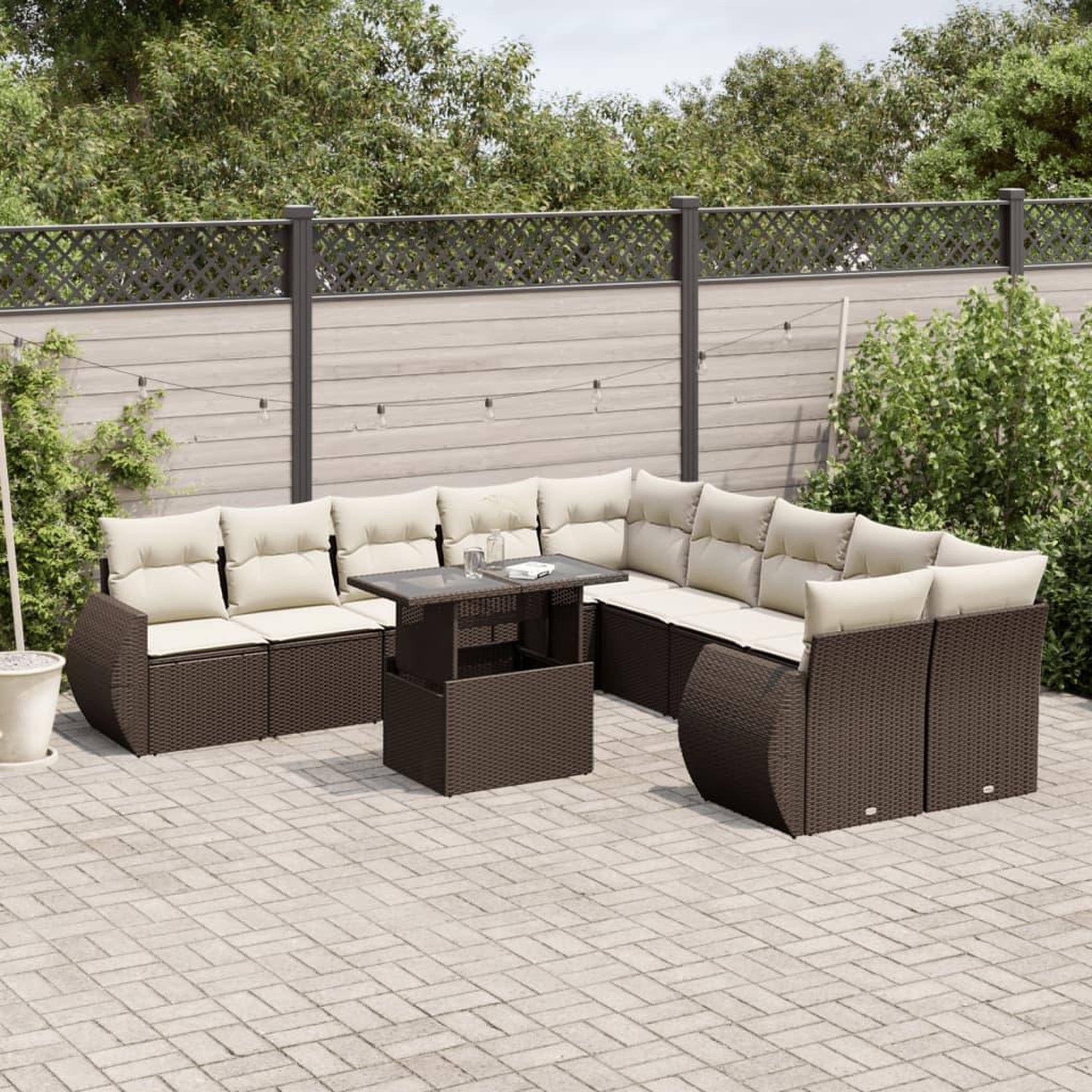 VIDAXL Salon de jardin et coussins 11 pcs marron resine tressee