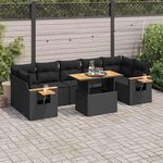 VIDAXL Salon de jardin avec coussins 8 pcs noir resine tressee acacia