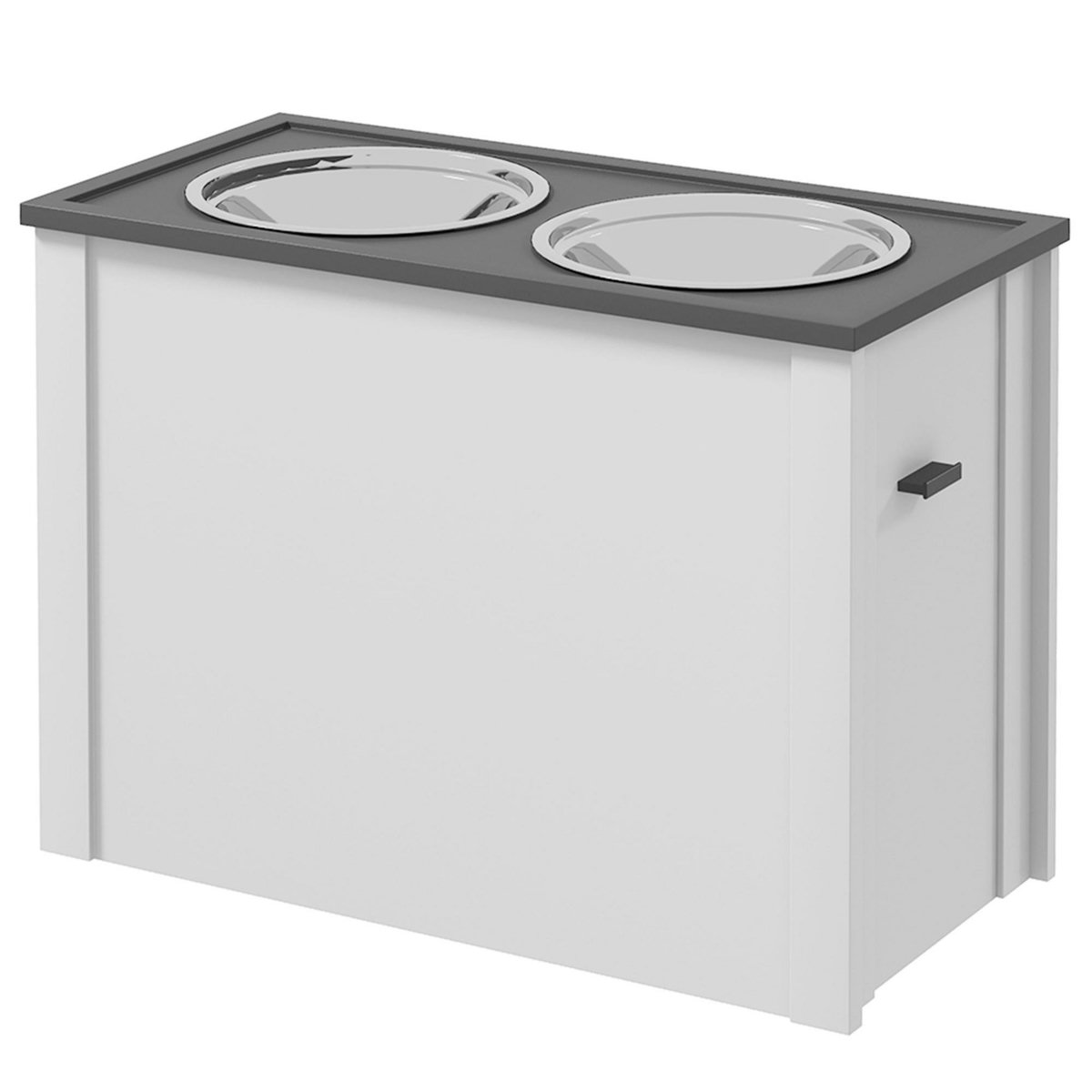 PAWHUT Gamelle double chien - porte-gamelles surélevé rangement 2 en 1 - tiroir, 2 gamelles - acier inox. MDF gris blanc