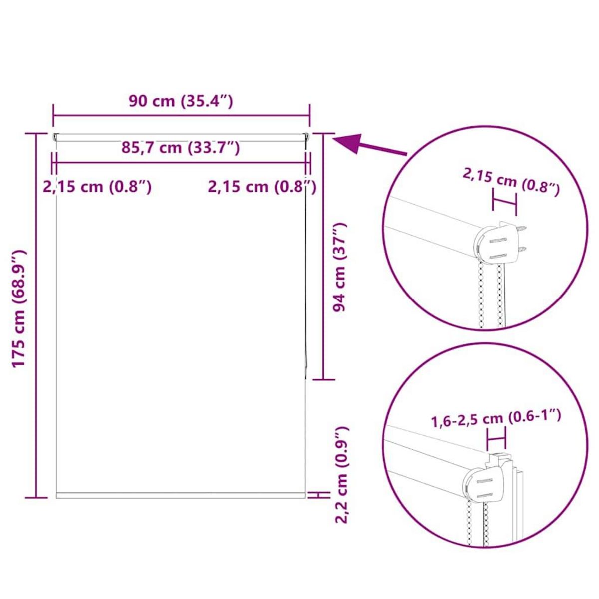 VIDAXL Store enrouleur occultant blanc casse 90x175cm largeur du tissu