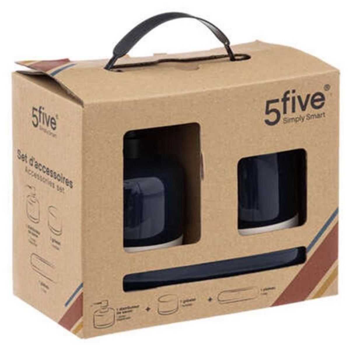 FIVE Lot de 3 Accessoires Salle de Bain  Solar  21cm Pétrole