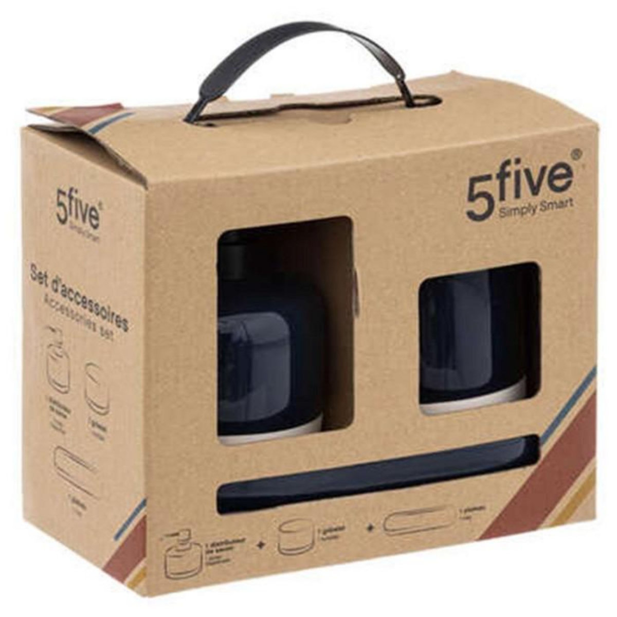 FIVE Lot de 3 Accessoires Salle de Bain  Solar  21cm Pétrole