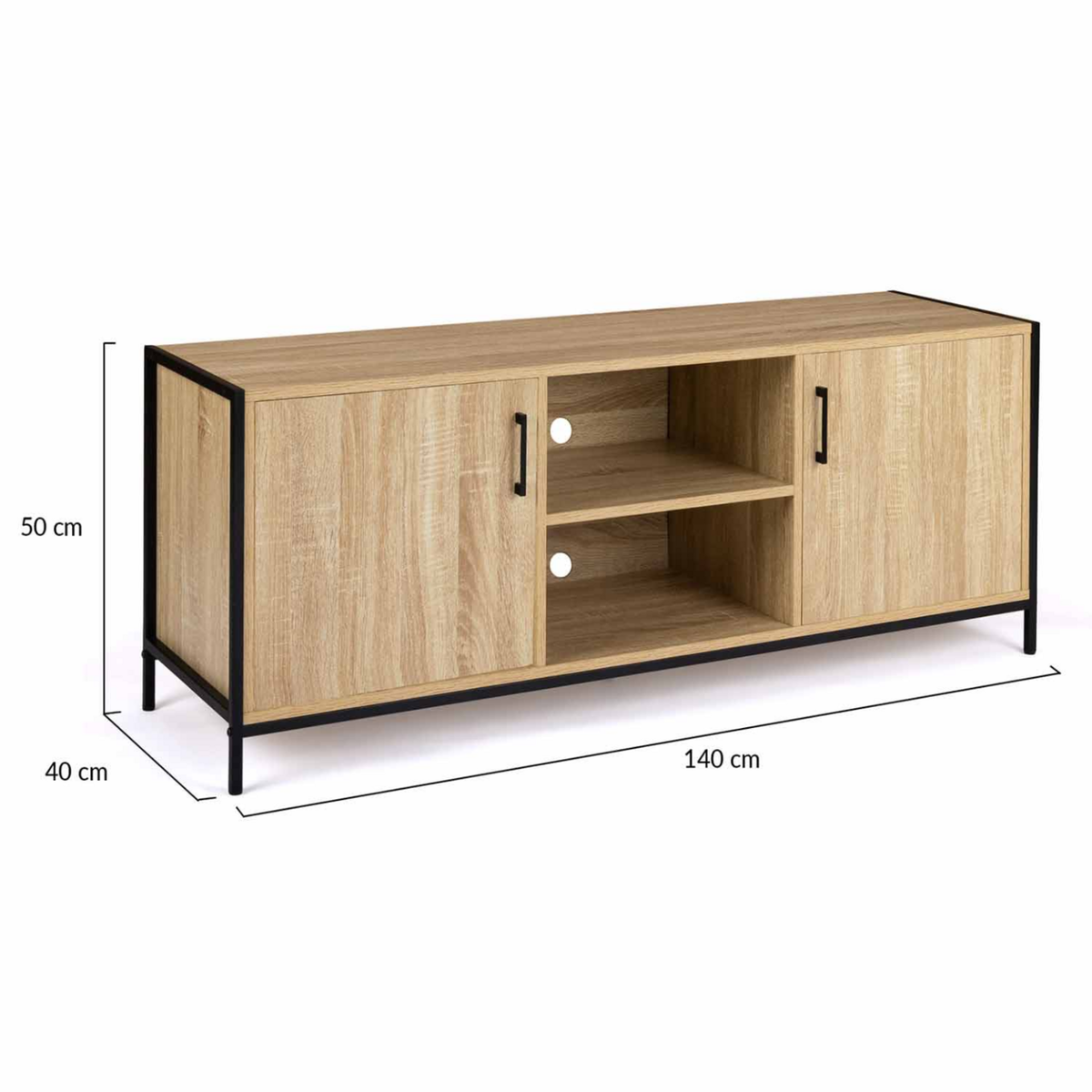 ID MARKET Meuble TV 140 cm DETROIT 2 portes design industriel