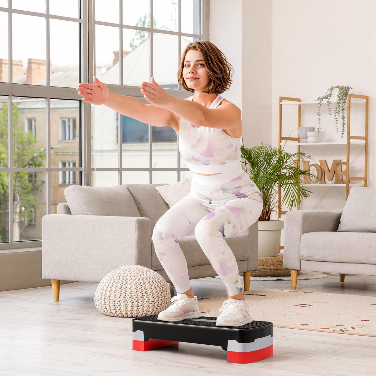 HOMCOM Stepper Fitness Aerobic hauteur reglable surface antiderapante dim. 68L x 29l x 10-15H cm plastique noir gris rouge