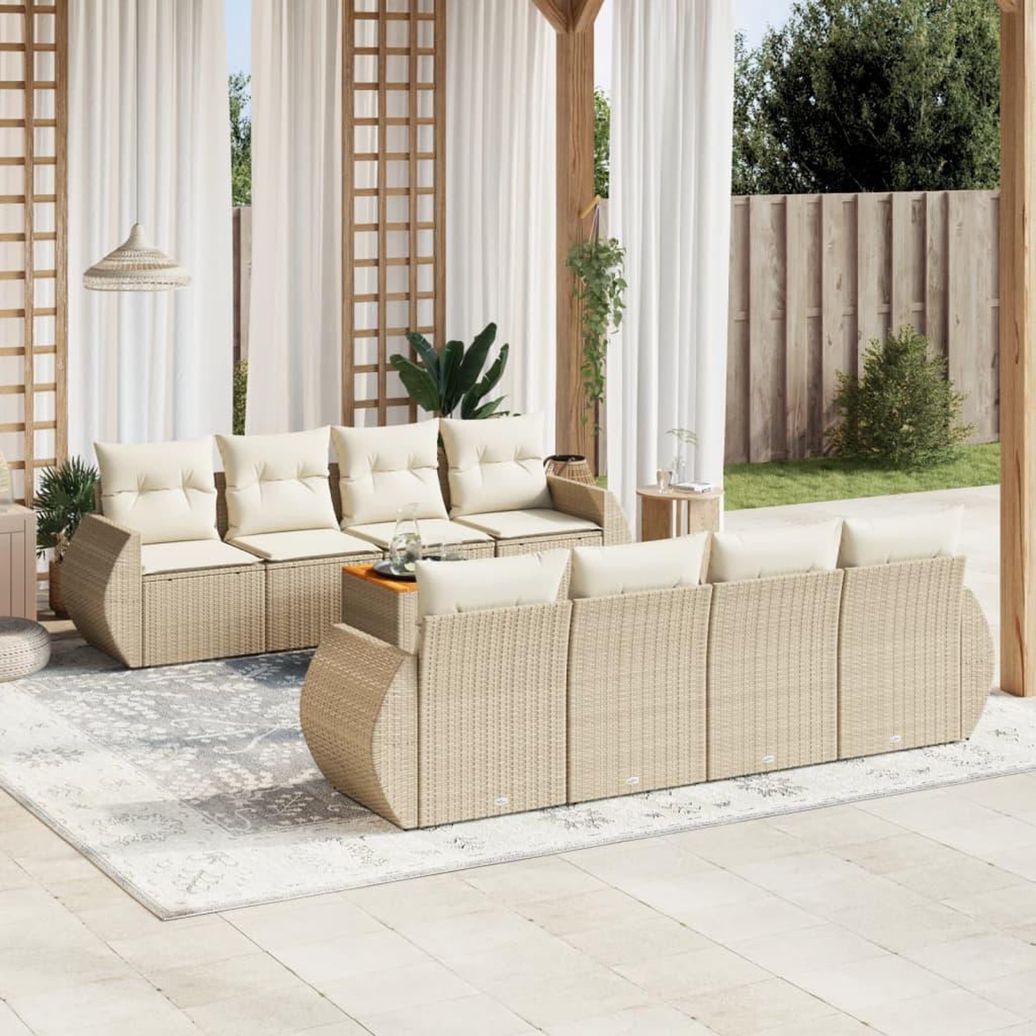 VIDAXL Salon de jardin avec coussins 9 pcs beige resine tressee