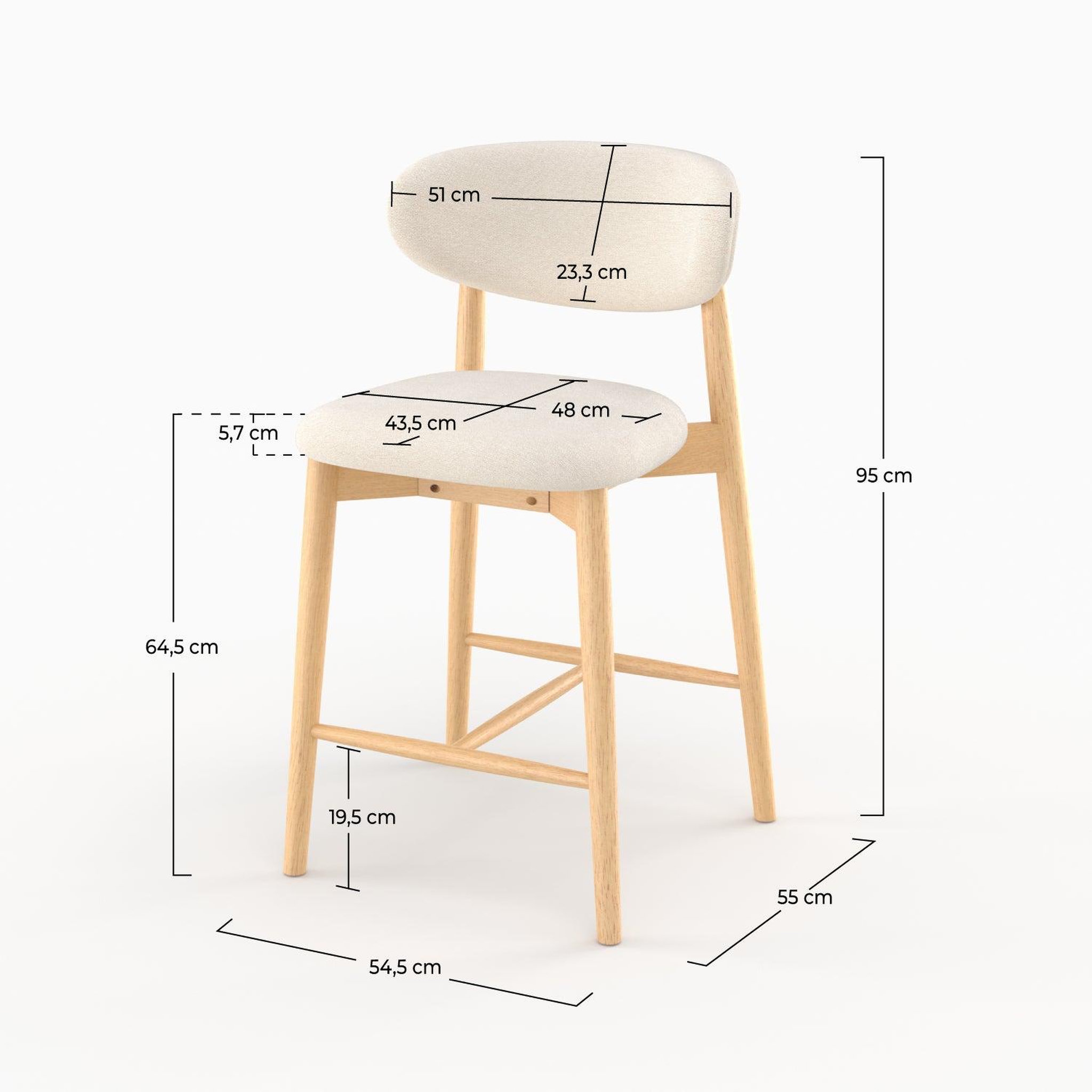 Voir la diapositive 4 : MAISON PAVANE Lot de 2 chaises pour ilot central 64,5 cm en tissu beige-yuna