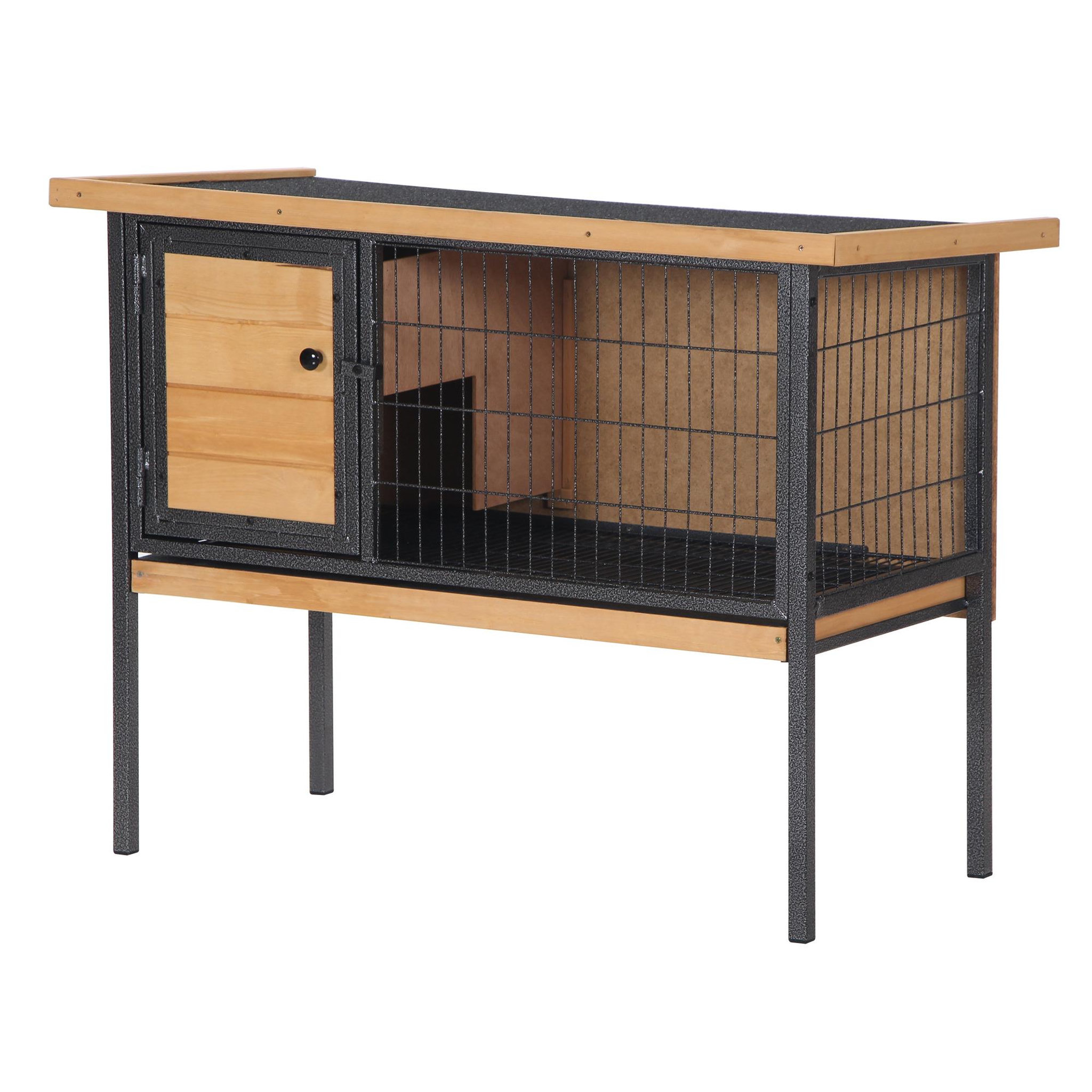 PAWHUT Cage à lapin clapier sur pied - toit ouvrable - dim. 91,5L x 45l x 70H cm - métal époxy bois pré-huilé
