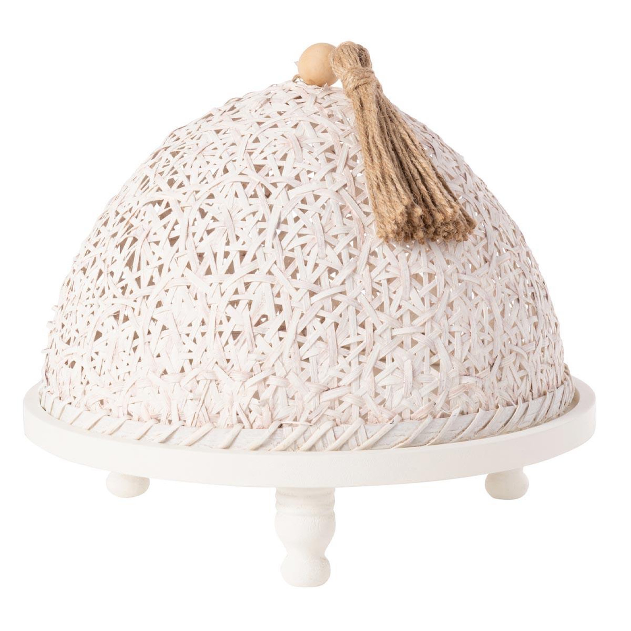 J-LINE Cloche Alimentaire Avec Plateau  Bois  30cm Blanc