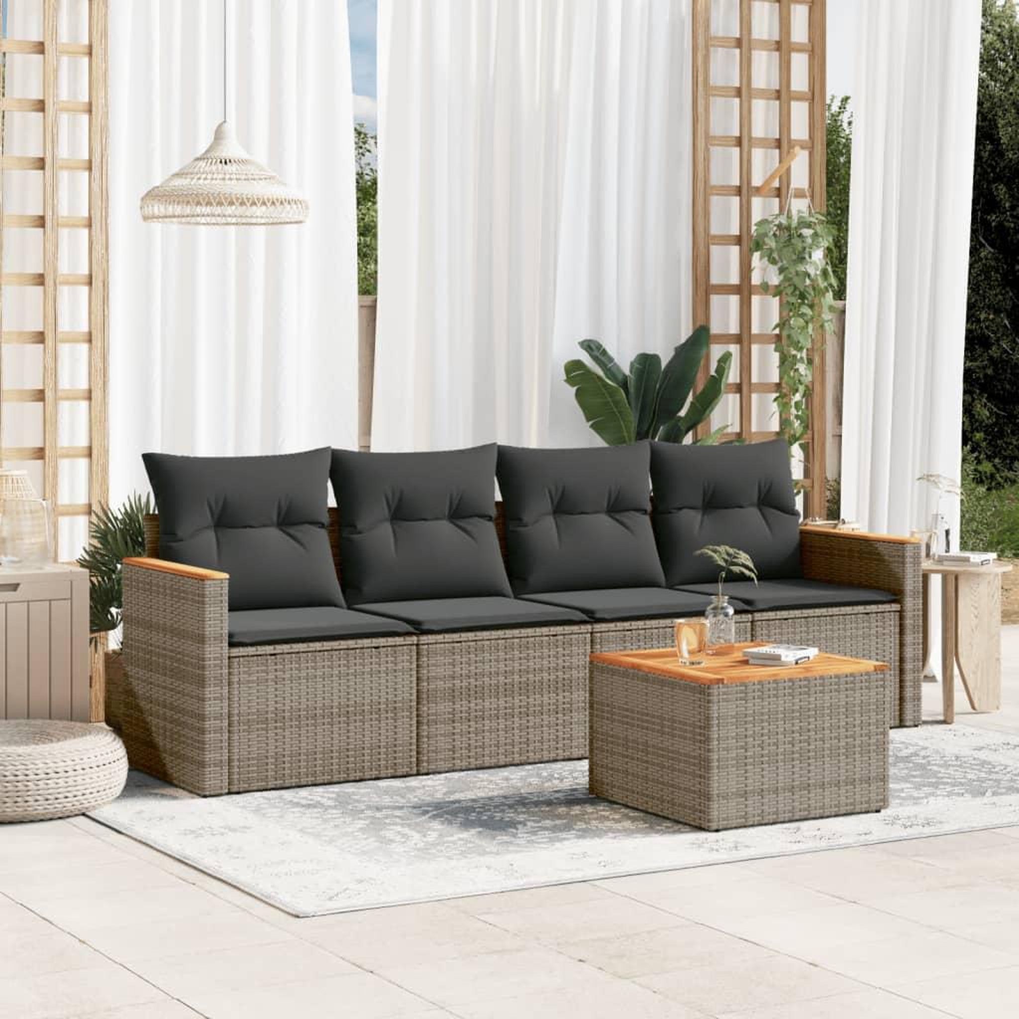 VIDAXL Salon de jardin 5 pcs avec coussins gris resine tressee