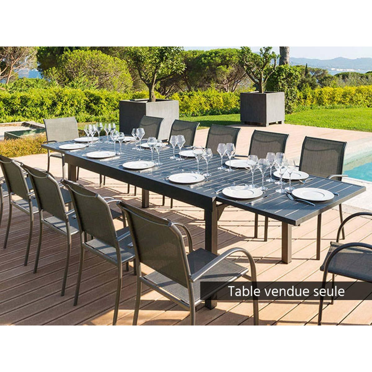 HESPERIDE Table extensible rectangulaire alu Piazza 10/12 places Graphite - Hespéride