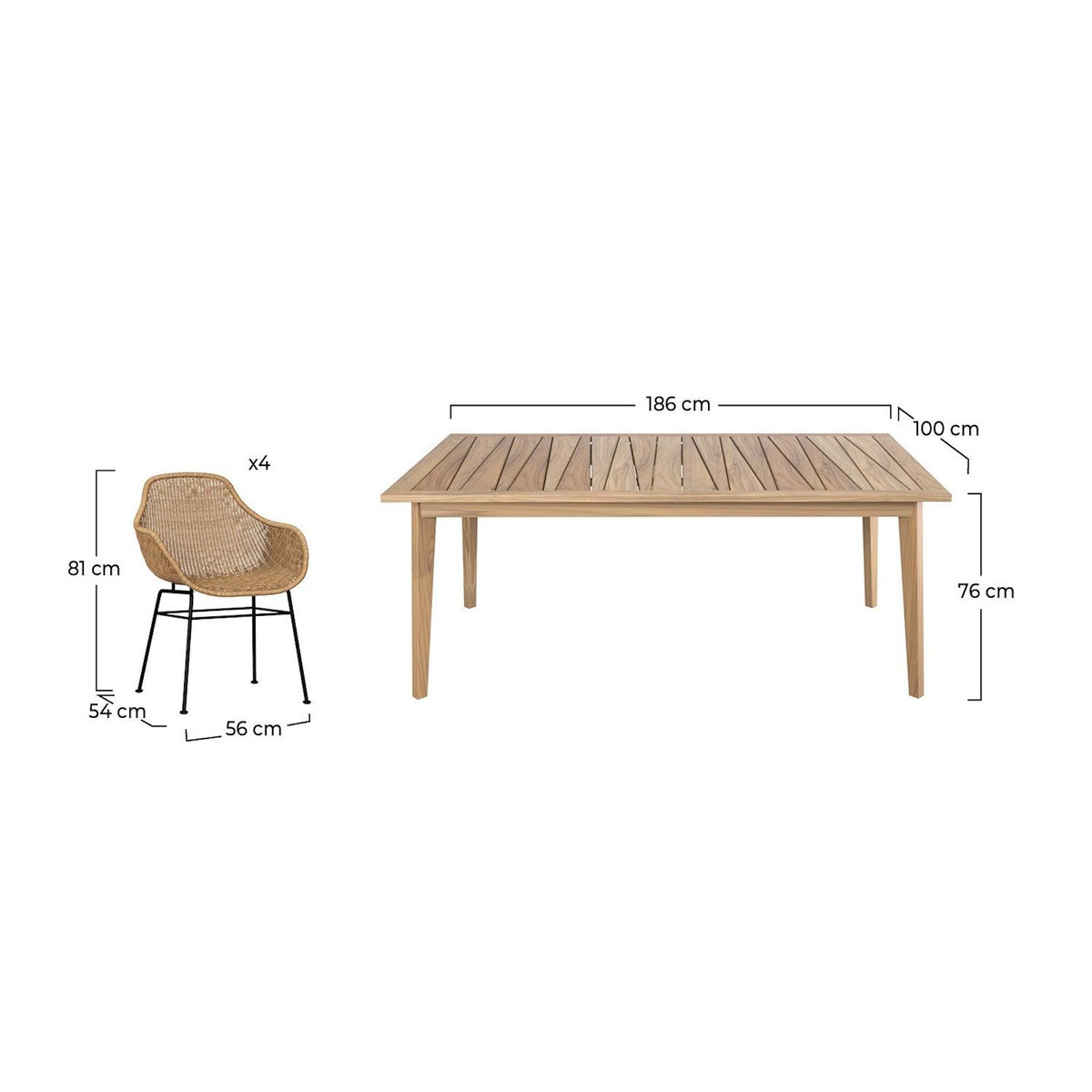 Rendez vous déco Table et chaises de jardin 8 personnes en bois de teck, résine tressée-Carmela