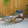 OUTSUNNY Chaise longue fauteuil berçant à bascule transat bain de soleil rocking chair en bois charge 120 Kg gris