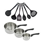 Fackelmann Set 3 casseroles 12 16 et 20 cm en inox et 6 ustensiles Fackelmann Geneva