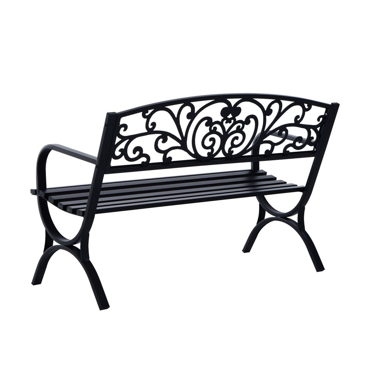 OUTSUNNY Outsunny Banc de Jardin terrasse en Acier Fonte Noir 3 Places 127 x 60 x 85 cm Charge Max 250 Kg