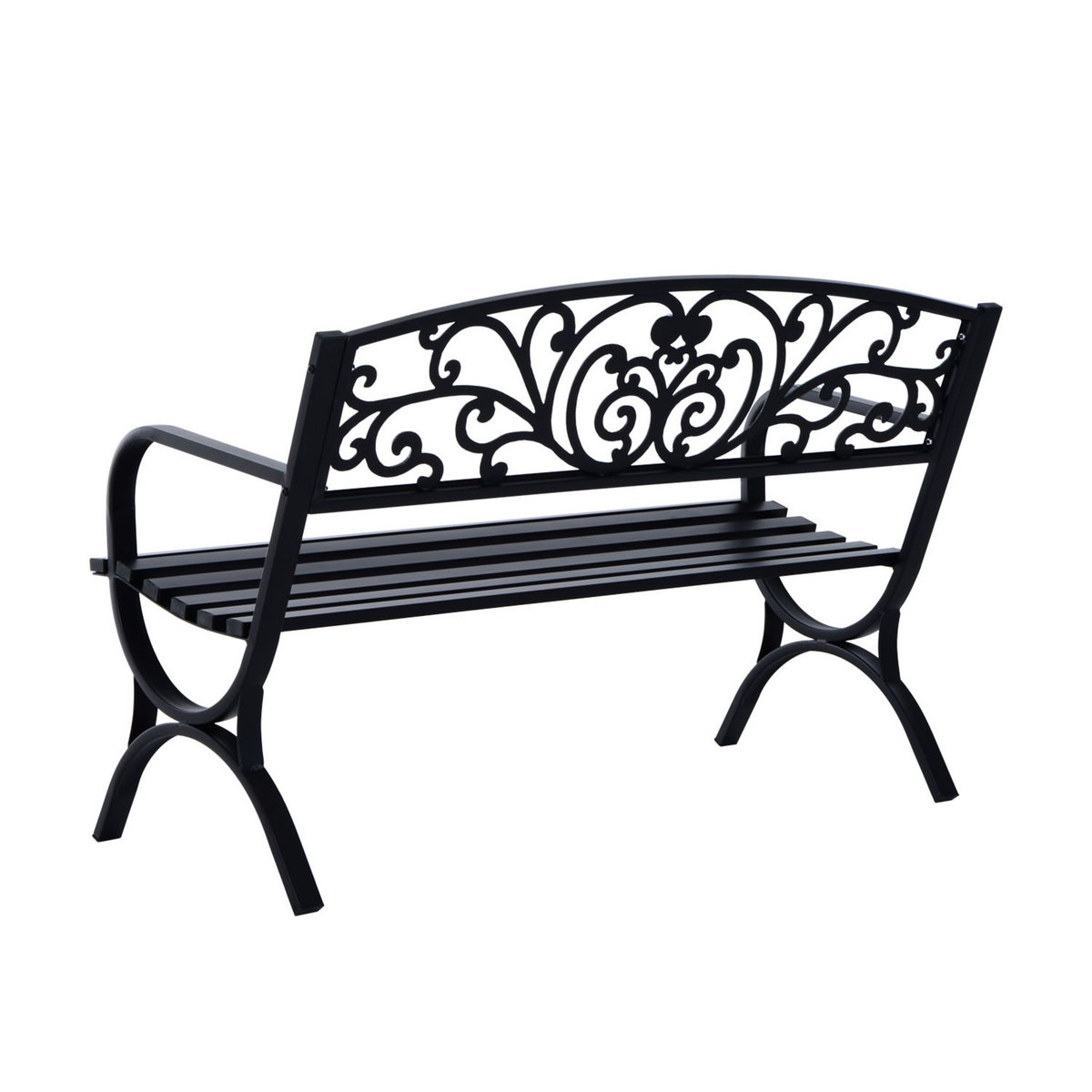 OUTSUNNY Outsunny Banc de Jardin terrasse en Acier Fonte Noir 3 Places 127 x 60 x 85 cm Charge Max 250 Kg