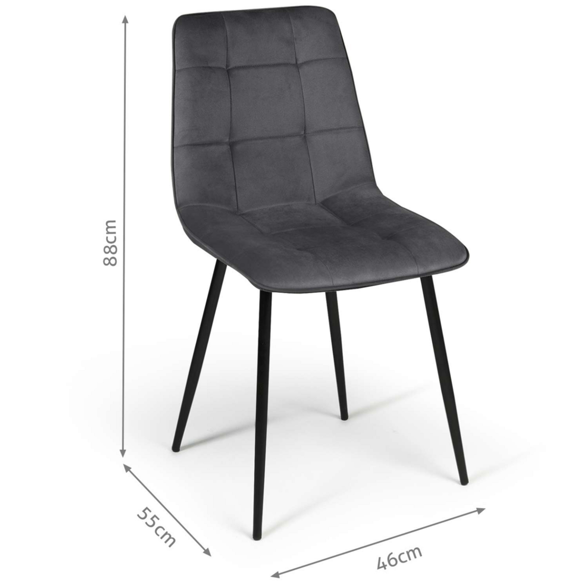 ID MARKET Lot de 4 chaises MILA en velours gris foncé pour salle à manger