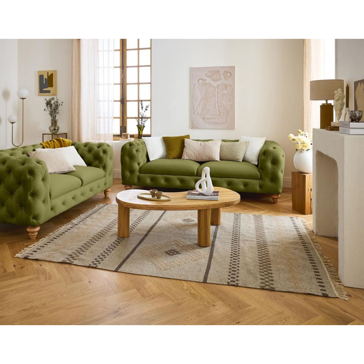 LISA DESIGN Walter - canapé 2 places chesterfield en velours - pieds bois