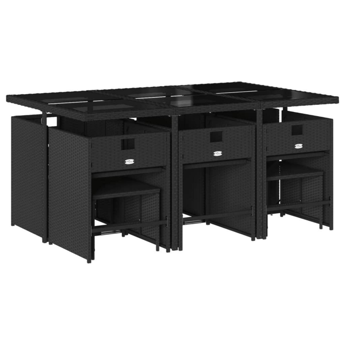 VIDAXL Ensemble a manger de jardin 11 pcs coussins noir resine tressee