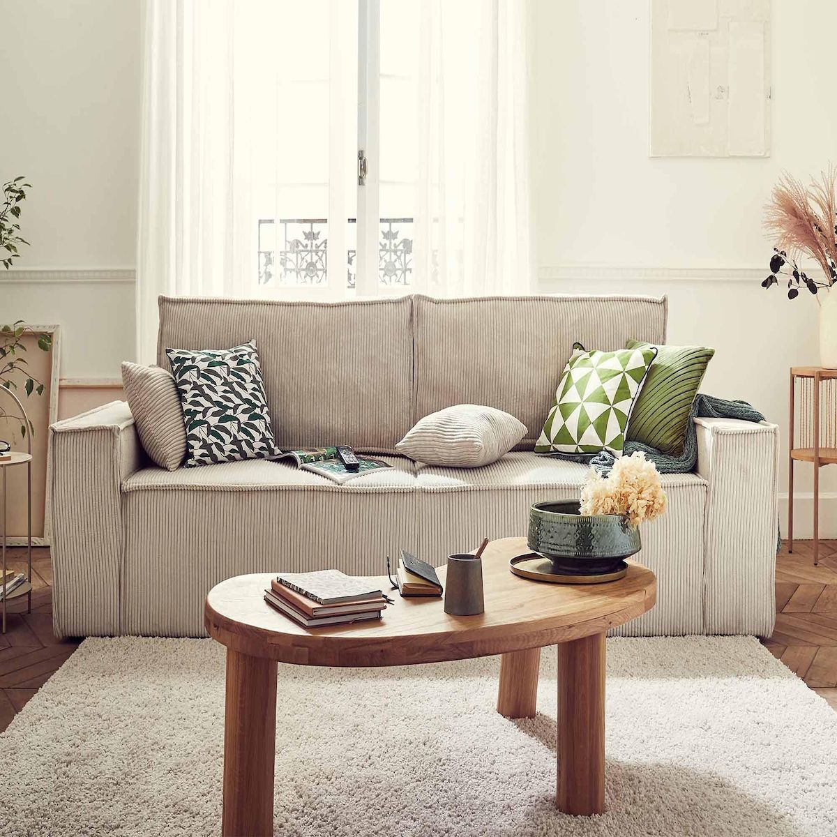 BEST MOBILIER Dellia - canapé 3 places convertible - avec coffre - en velours côtelé - style contemporain