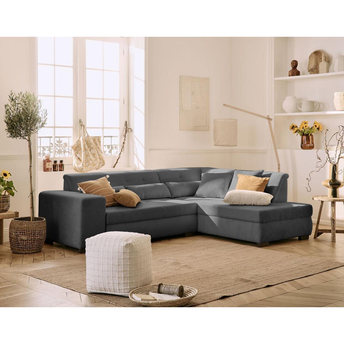 LISA DESIGN Vermont - canapé d'angle droit - 5 places - convertible - en velours côtelé