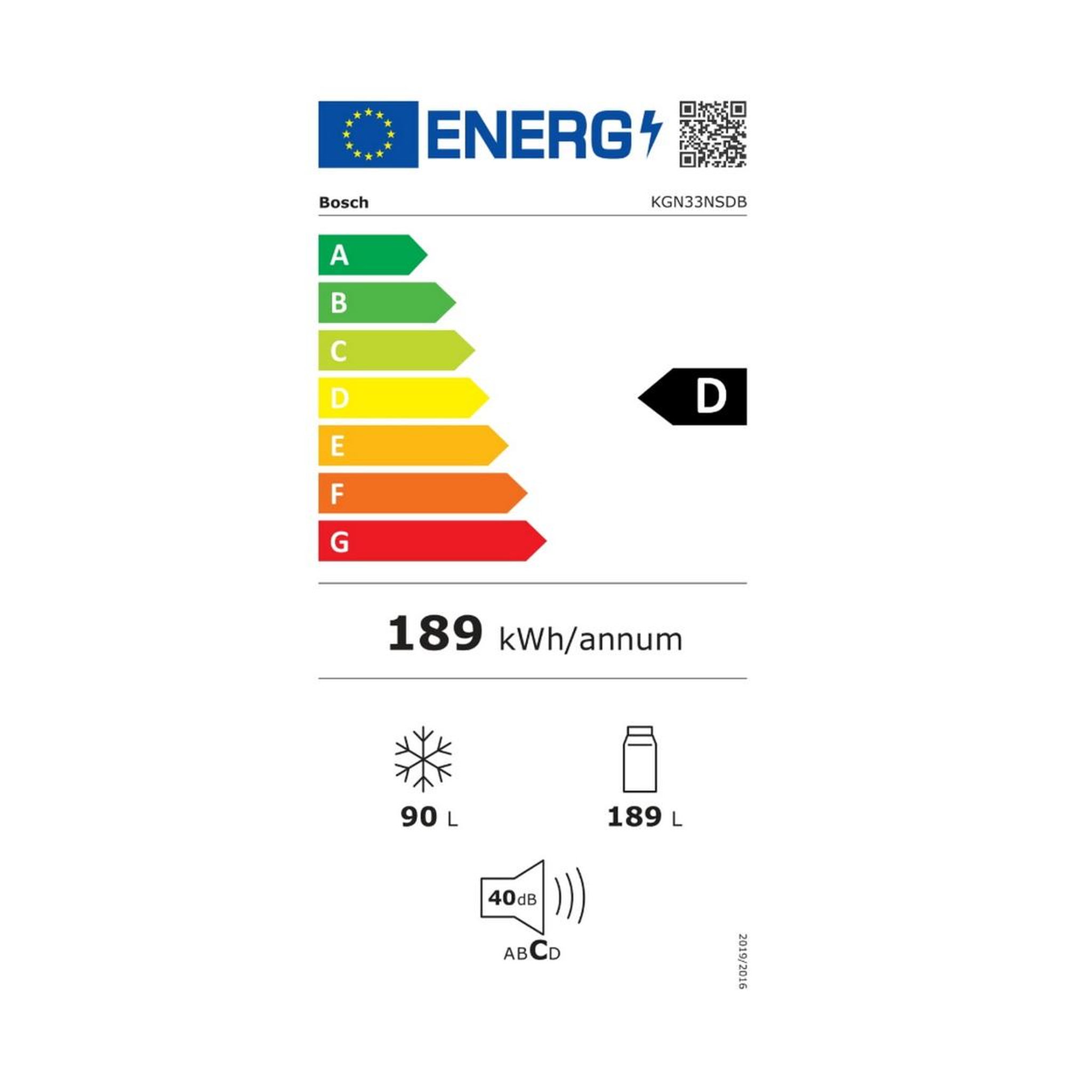 Voir la diapositive 2 : BOSCH Réfrigérateur combiné 61.4cm 279l no frost inox - KGN33NSDB