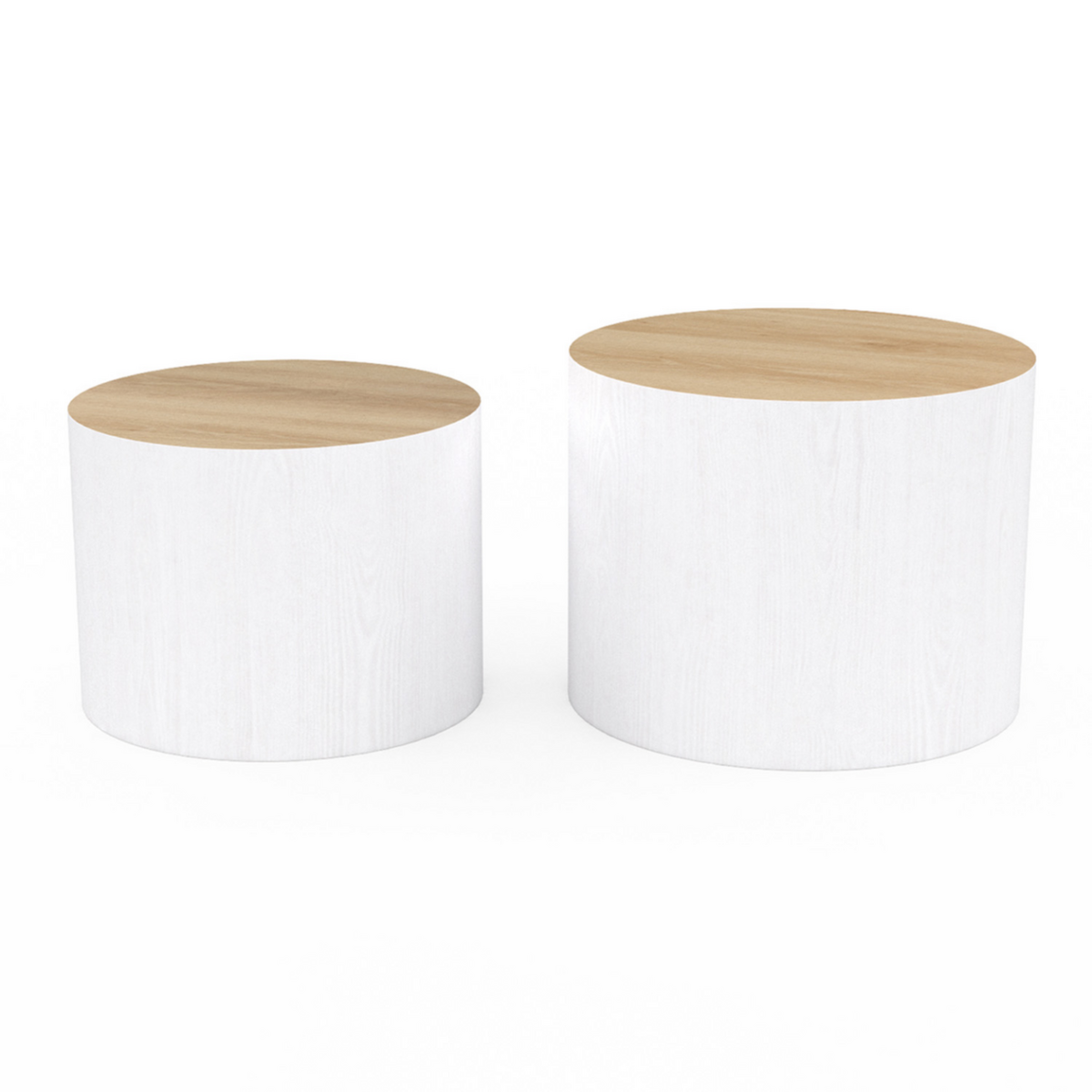 ID MARKET Lot de 2 tables basses cylindres gigognes GALIA bois et blanc