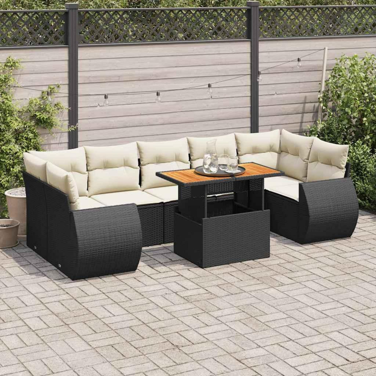 VIDAXL Salon de jardin 8 pcs avec coussins noir resine tressee