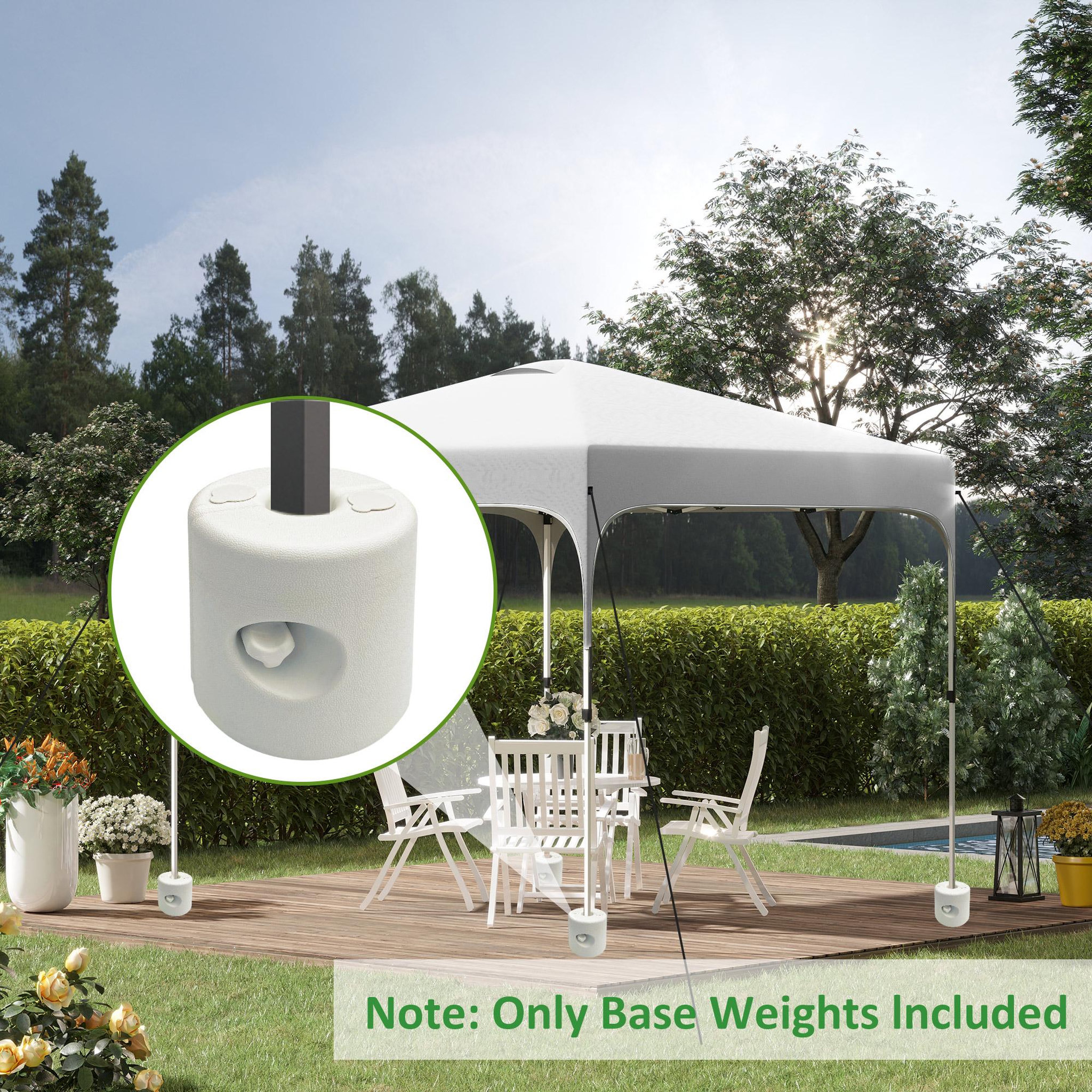 Voir la diapositive 2 : OUTSUNNY Lot de 4 poids de lestage cylindrique pour tonnelle barnum tente dim. Ø 22 / Ø 24 x 25H cm HDPE blanc