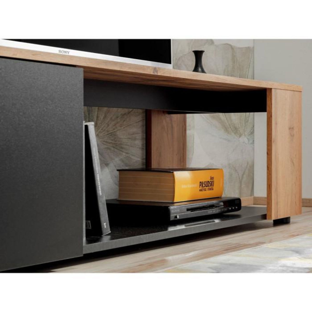 Paris Prix Ensemble Meuble TV Design  Maze II  200cm Noir & Naturel