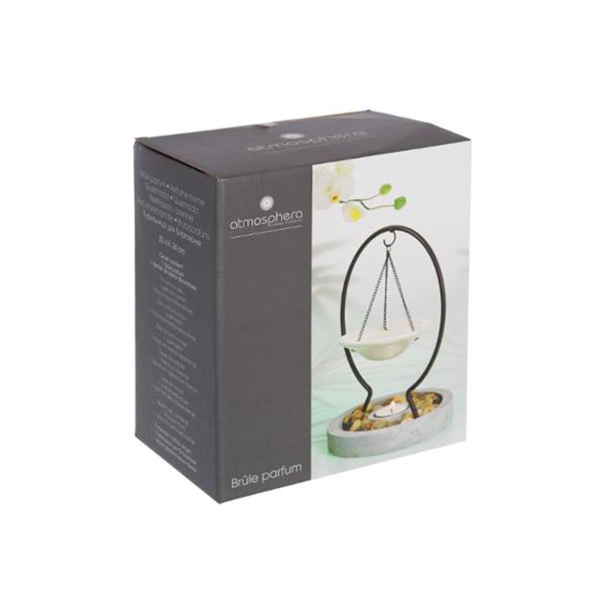 Voir la diapositive 2 : COMPTOIR DE LA BOUGIE Brûle-parfum suspendu  pierres  21cm gris