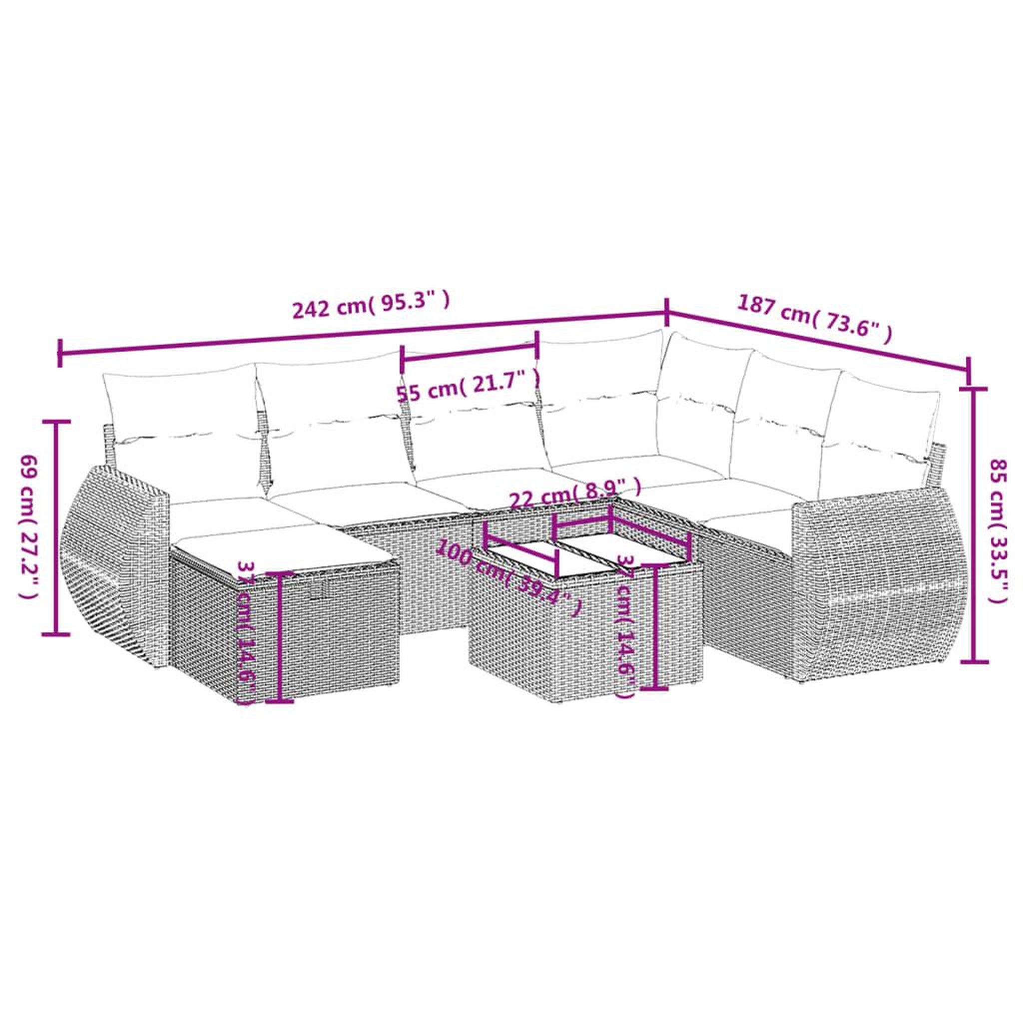 Voir la diapositive 4 : VIDAXL Salon de jardin 8 pcs avec coussins noir resine tressee