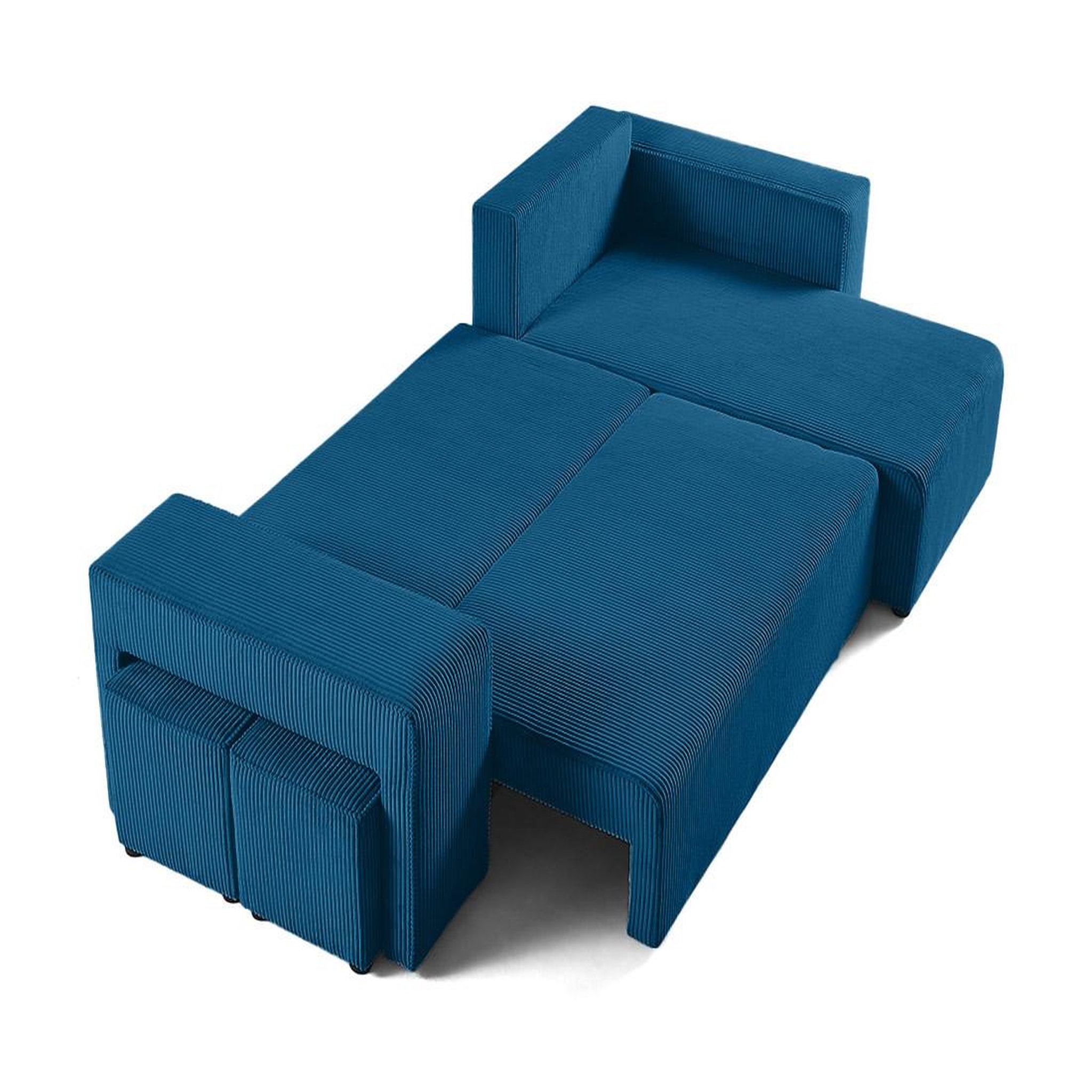 Voir la diapositive 2 : BEST MOBILIER Topaze - canapé d'angle réversible 4 places - convertible avec coffre, tablette et poufs - en velours côtelé