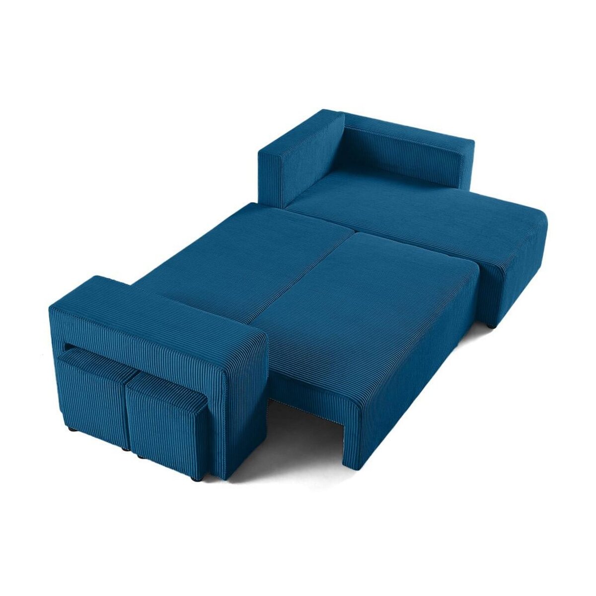 BEST MOBILIER Topaze - canapé d'angle réversible 4 places - convertible avec coffre, tablette et poufs - en velours côtelé