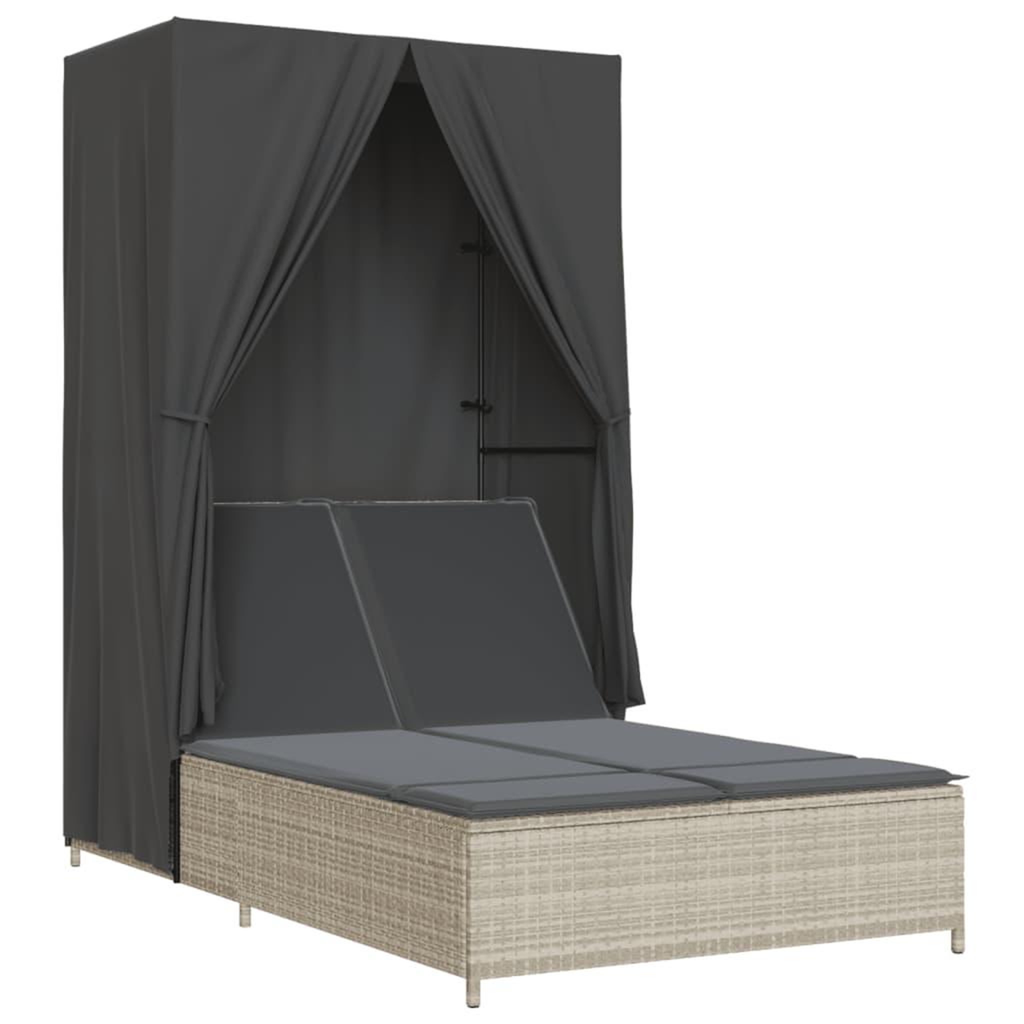 Voir la diapositive 2 : VIDAXL Chaise longue double avec toit et rideaux gris clair poly rotin
