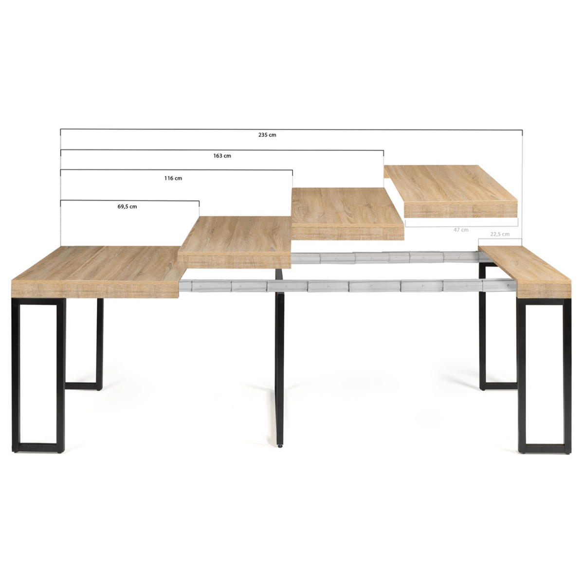 ID MARKET Table console extensible TORONTO 10 personnes 235 cm design industriel