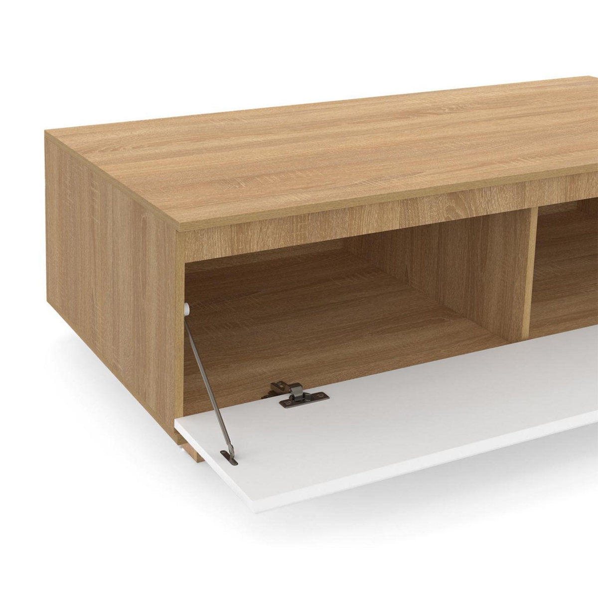 ID MARKET Table basse TOMI 110 cm avec porte façon hêtre et blanc
