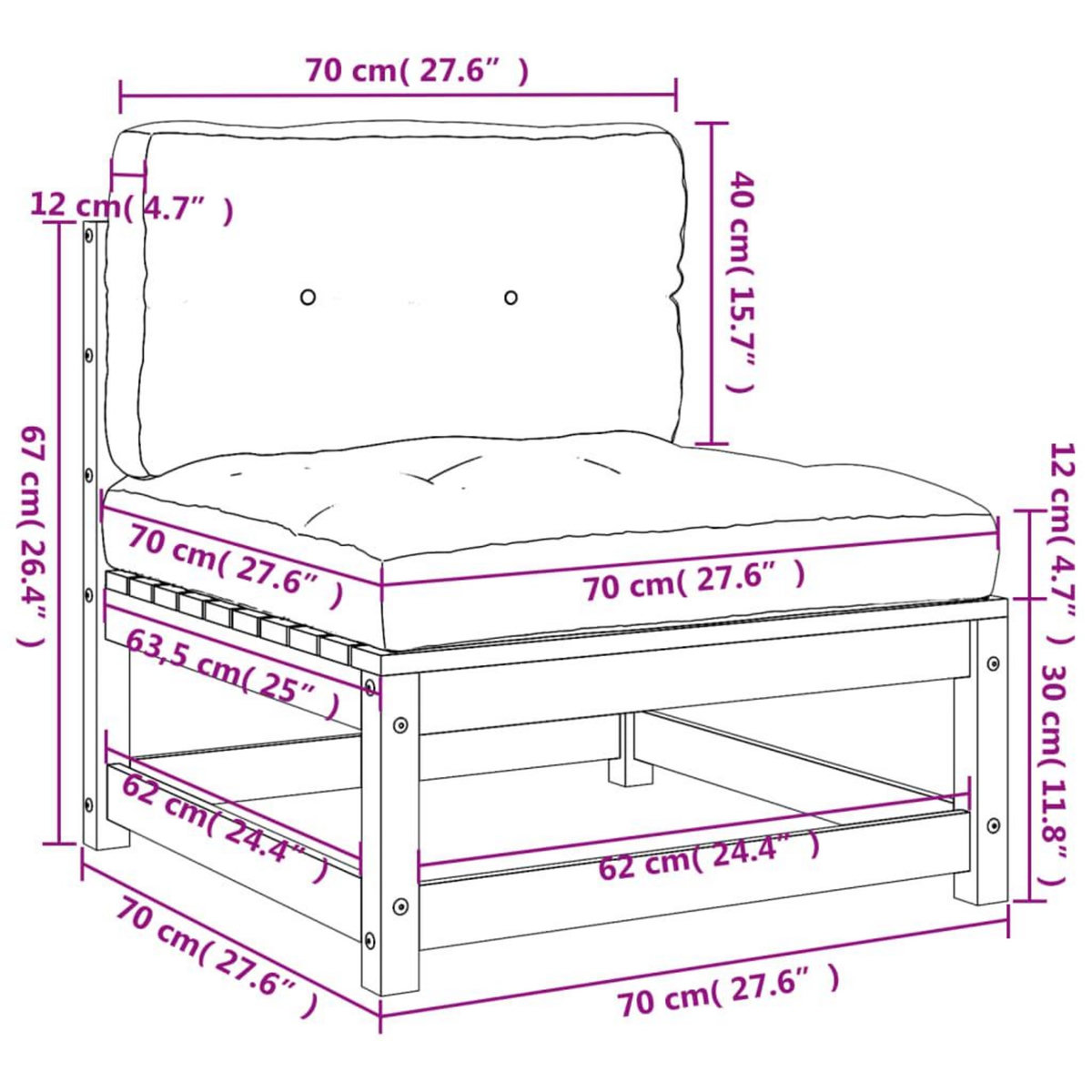 VIDAXL Canape de jardin sans accoudoirs coussins bois massif douglas