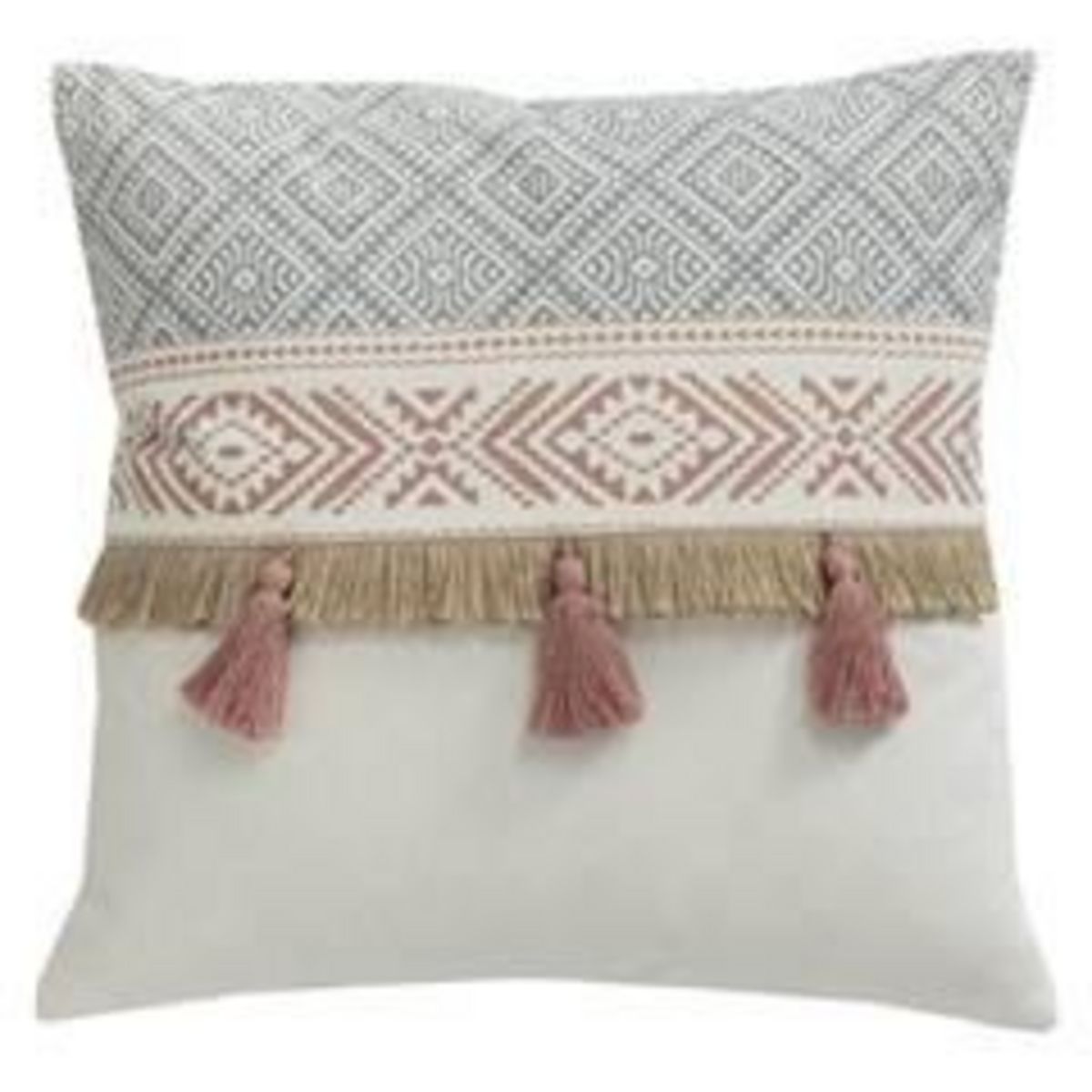 DECO AND CO  Coussin déco déhoussable carré en coton motifs ethniques avec pompons DESERT 