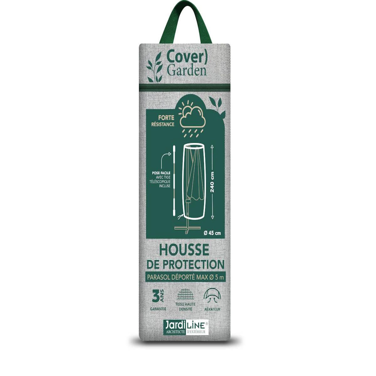Jardiline Housse de protection Cover Garden pour parasol déporté jusqu'à Ø 5 m - livrée avec une tige de pose - Jardiline