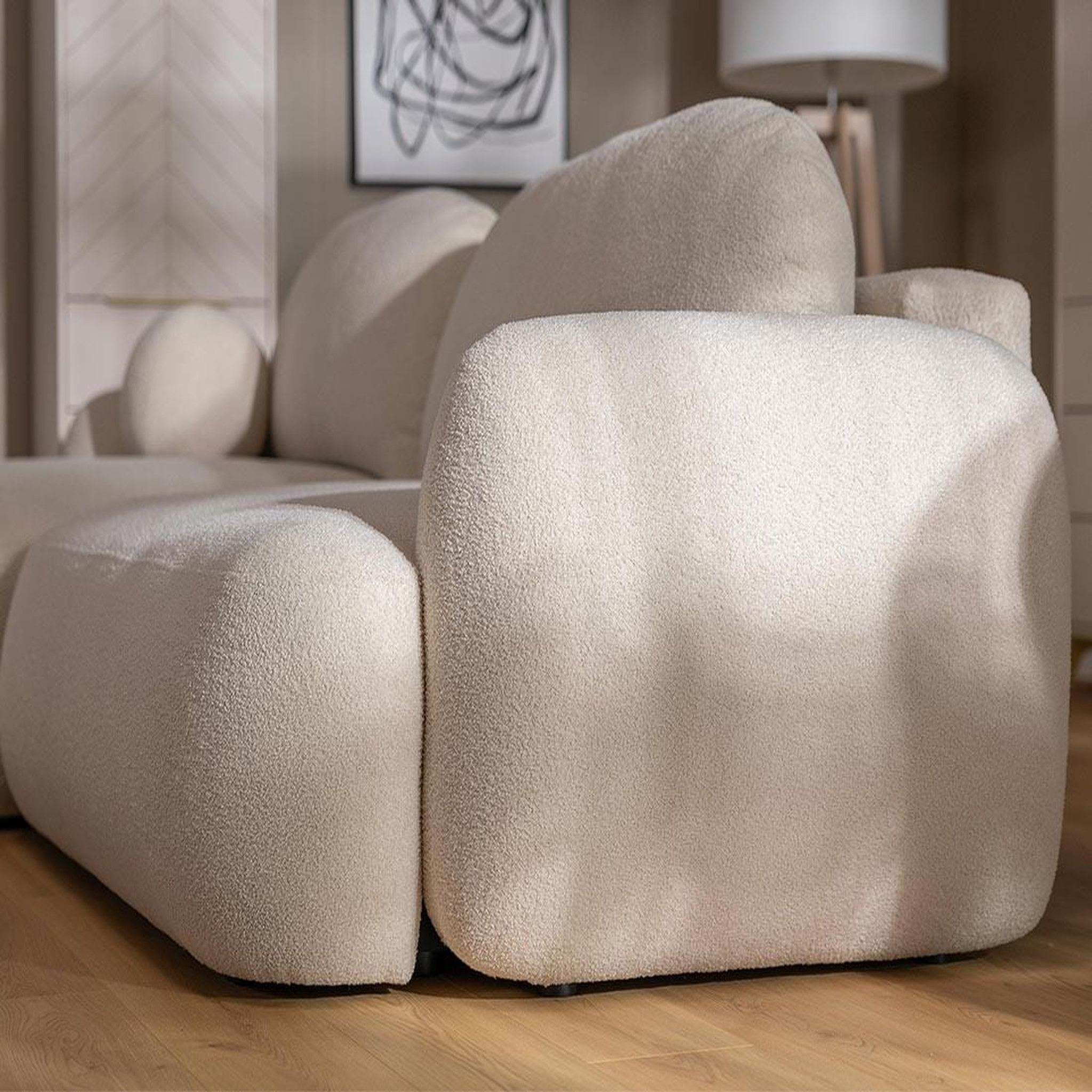 Voir la diapositive 4 : BEST MOBILIER Berenice - canapé d'angle droit 4 places convertible avec coffre en tissu bouclette